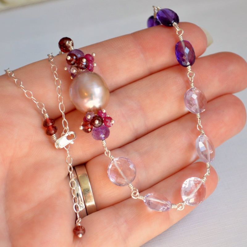 Pink Amethyst and Garnet Necklace
