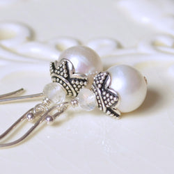 Pearl Bridal Earrings with Rainbow Moonstone - Elegance