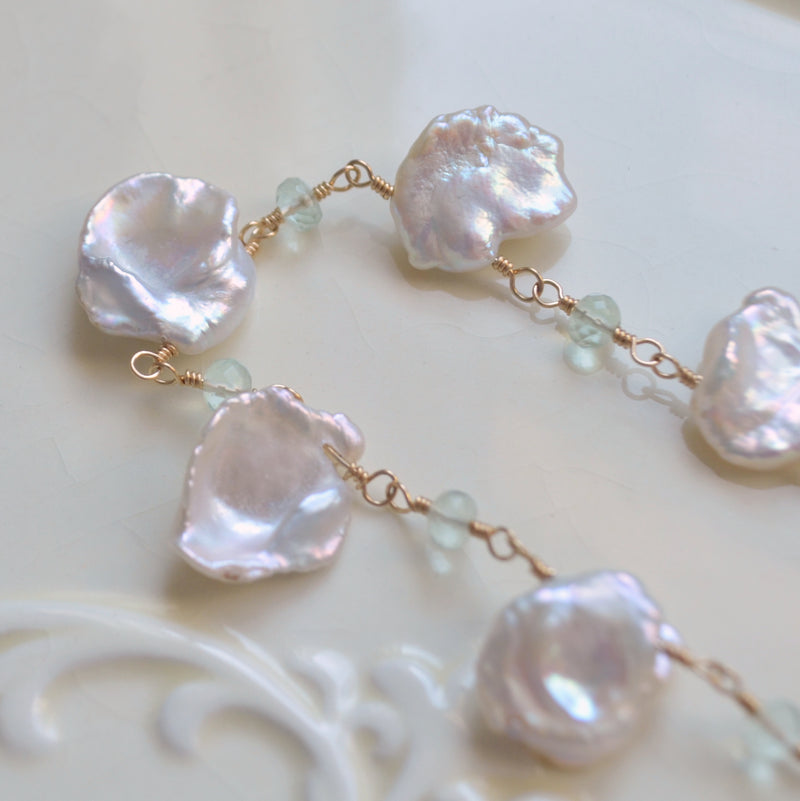 Keishi Pearl Necklace with Green Amethysts in Gold or Silver