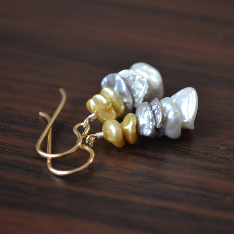 Gold and Silver Keishi Pearl Stack Earrings