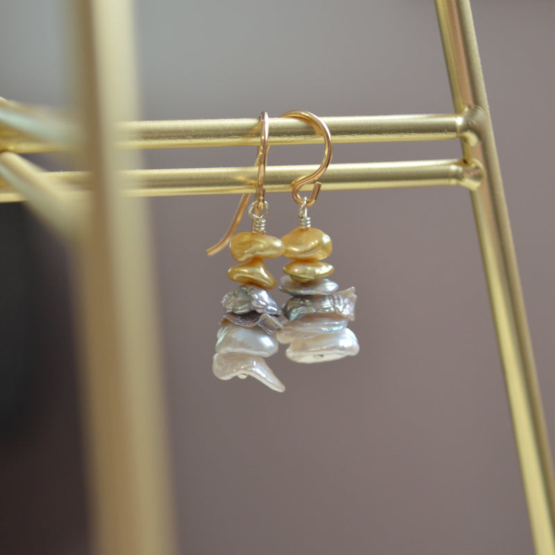 Gold and Silver Keishi Pearl Stack Earrings