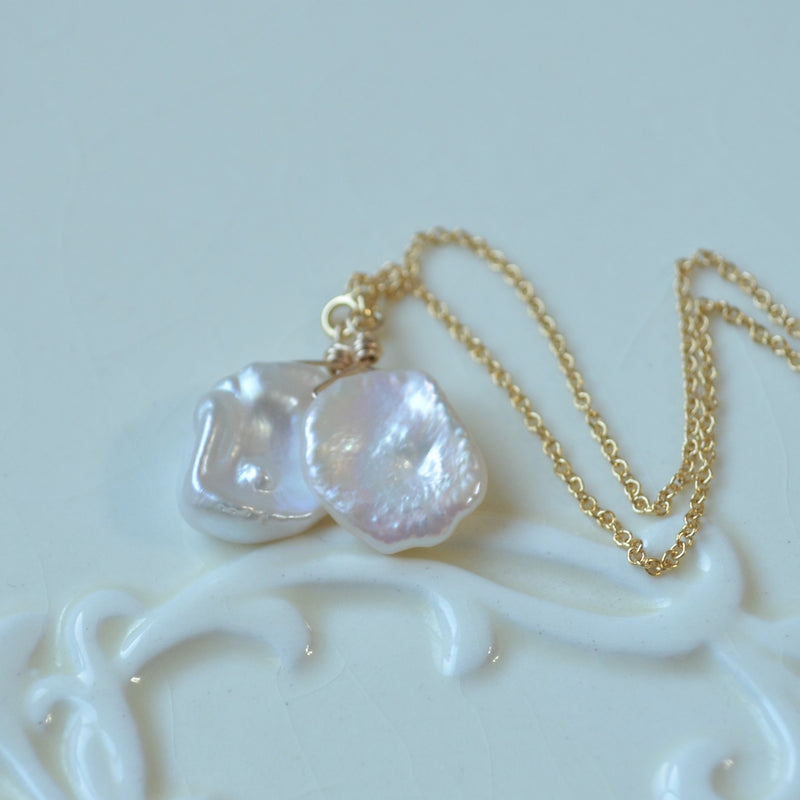 White Keshi Pearl Threader Earrings in Gold or Silver