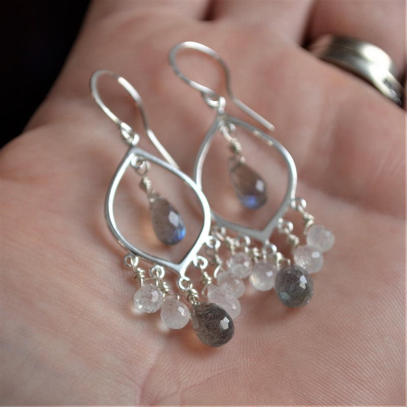 Moonstone and Labradorite Chandelier Earrings