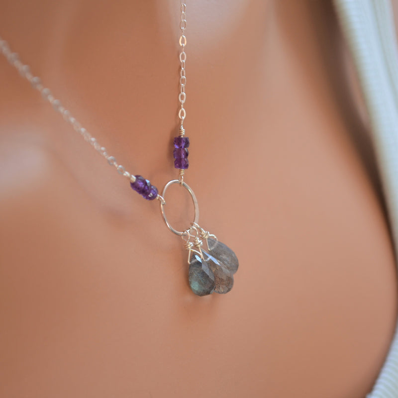 Labradorite Necklace with Tiny Amethysts