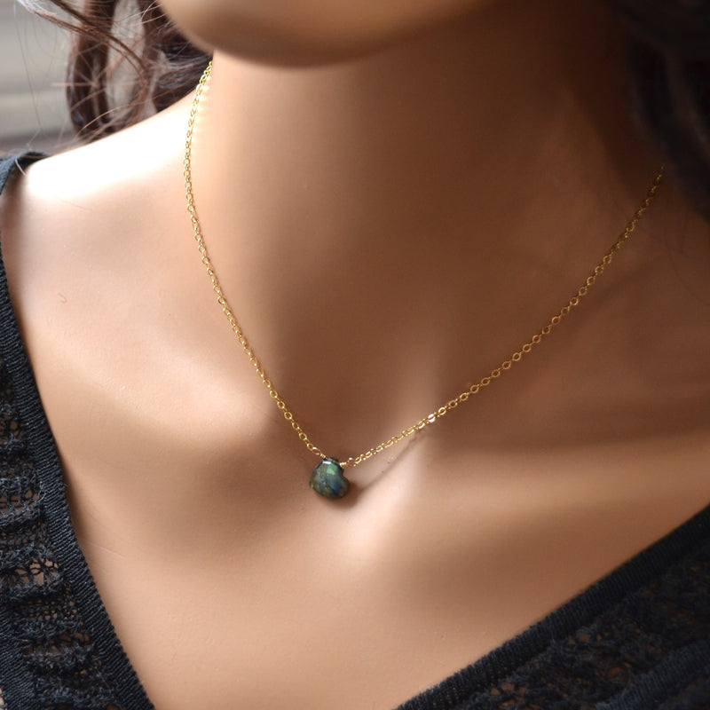 Heart Shaped Labradorite Necklace in Gold