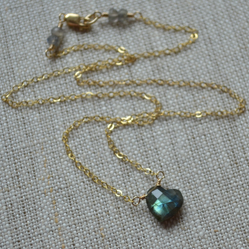 Heart Shaped Labradorite Necklace in Gold