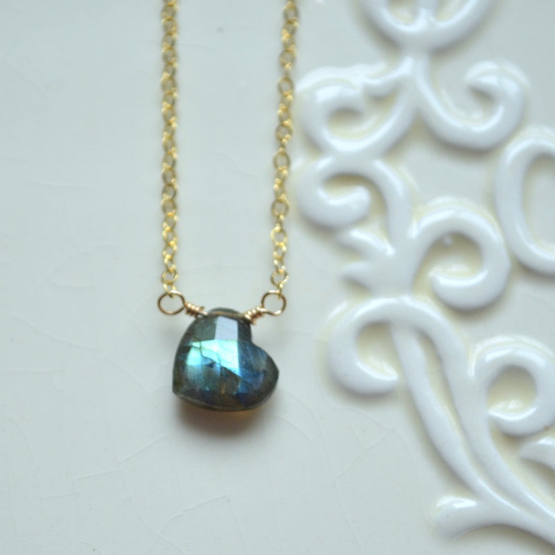 Heart Shaped Labradorite Necklace in Silver