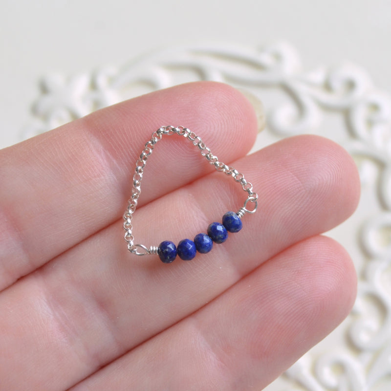 Lapis Lazuli Chain Ring in Sterling Silver