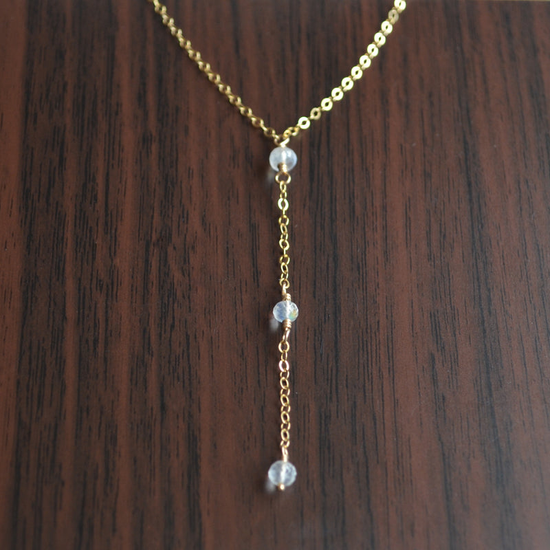 Dainty Moonstone Y Necklace in Gold or Silver