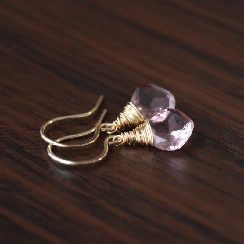 Soft Plum Quartz Earrings in Gold or Silver