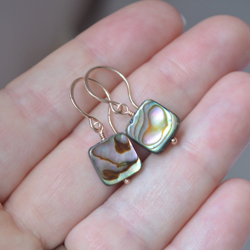Square Abalone Earrings in Rose Gold