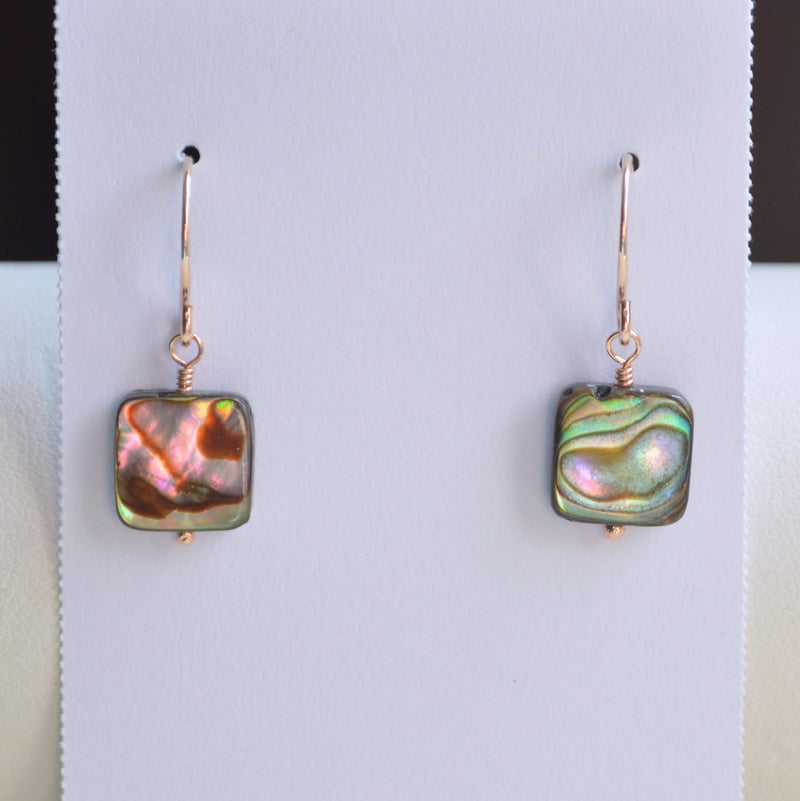 Square Abalone Earrings in Rose Gold