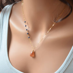 Burnt Orange Sunstone Necklace with Lapis Lazuli