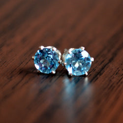 Swiss Blue Topaz Stud Earrings in Silver