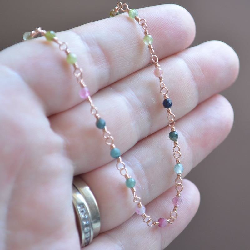 Genuine Tourmaline Necklace in Rose Gold Yellow Gold or Sterling Silver