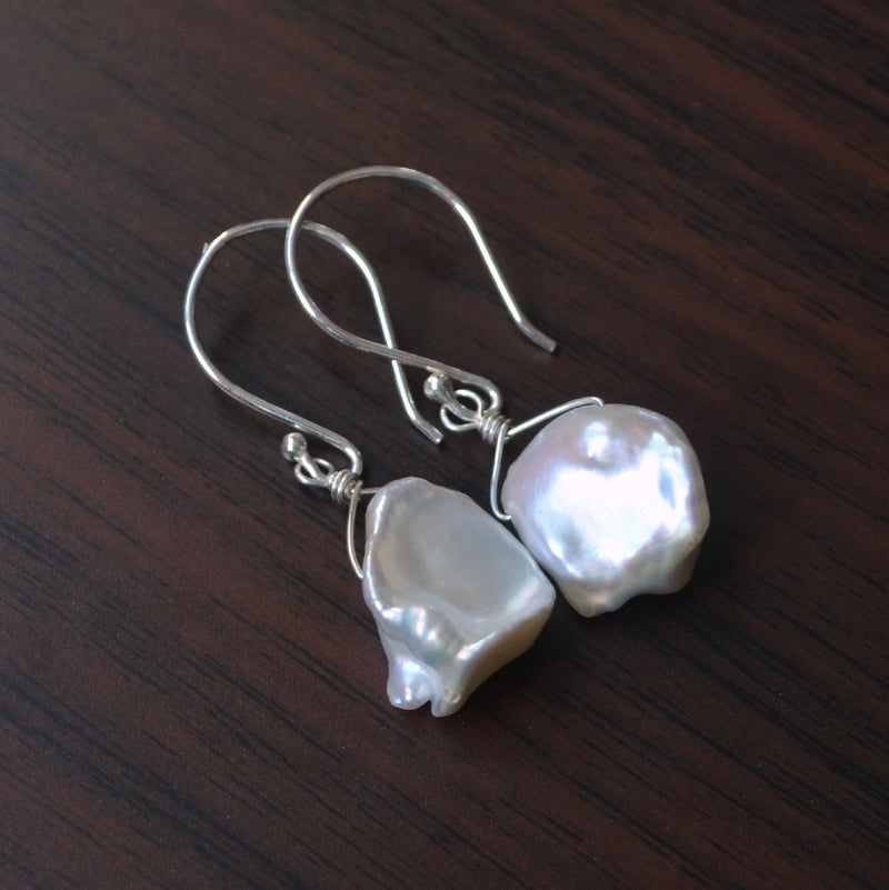 White Keishi Pearl Earrings in Sterling Silver