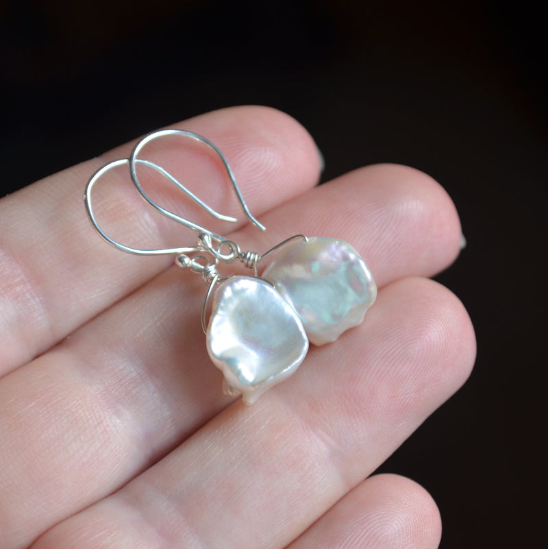 White Keishi Pearl Earrings in Sterling Silver