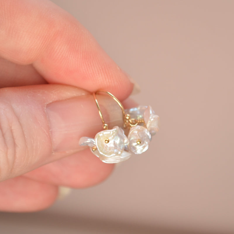 White Keshi Pearl Earrings in Gold