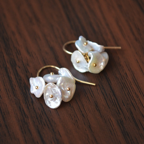 White Keshi Pearl Earrings in Gold