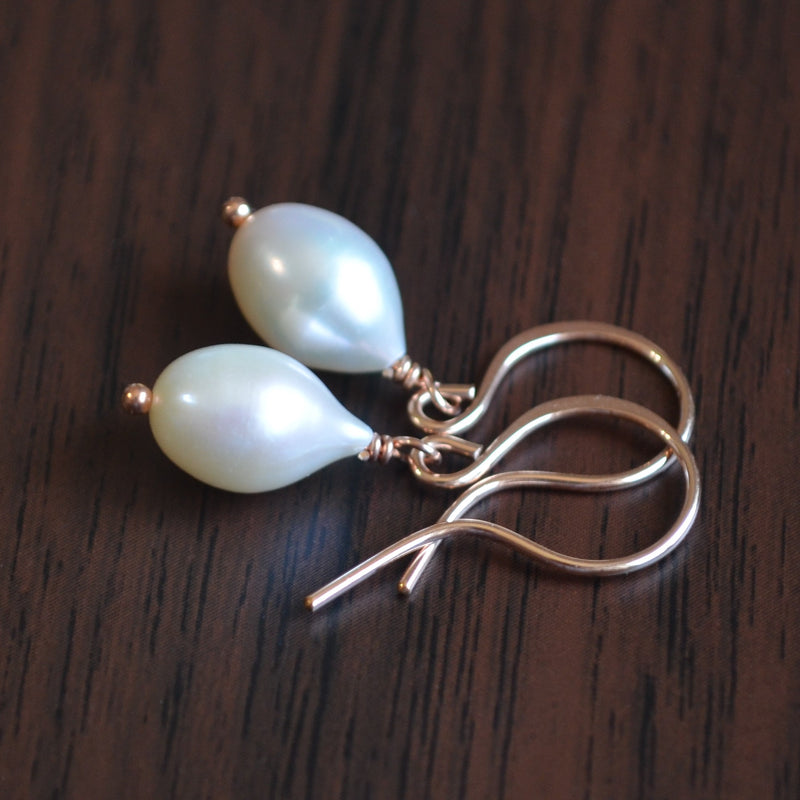 Pearl Teardrop Earrings in Rose Gold