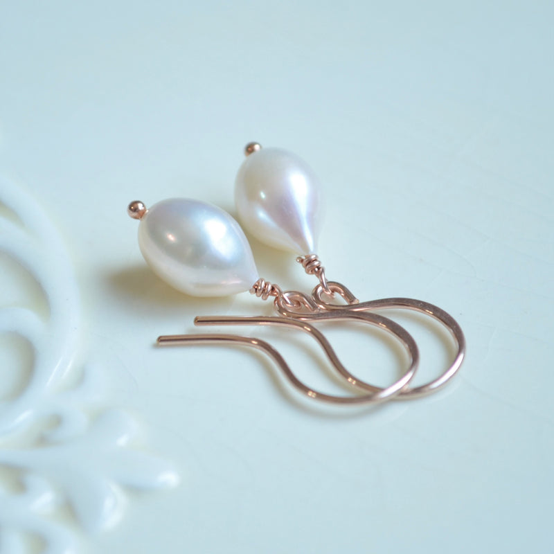 Pearl Teardrop Earrings in Rose Gold